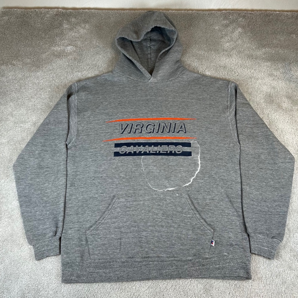 Vintage 80s Russell Athletic Hoodie Mens Large Gray Virginia Cavaliers USA Made